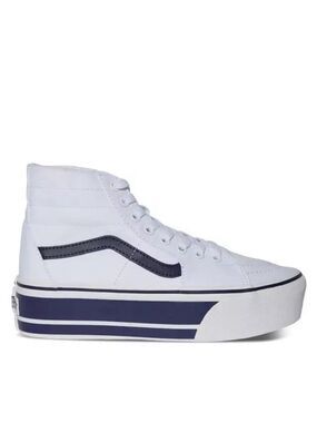 VANS Sk8-Hi Tapered Sport Stripes Platform Women’s Navy White Hi Top Sneakers